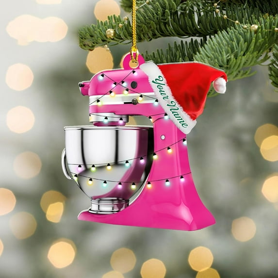 Custom Baking Mixer Lights 2D Flat Ornament Customized Stand Mixer Mica Christmas Ornaments Love Cooking Xmas Keepsake Gift Ideas Gifts for Chef Lovers Gift (BM2) - 3365 (Pink)