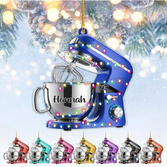 Custom Baking Mixer Lights 2D Flat Ornament Customized Stand Mixer Mica Christmas Ornaments Love Cooking Xmas Keepsake Gift Ideas Gifts for Chef Lovers Gift (CBM10) - 3359 (Blue)