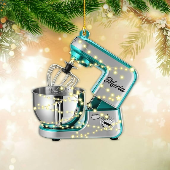 Custom Baking Mixer Lights 2D Flat Ornament Customized Stand Mixer Mica Christmas Ornaments Love Cooking Xmas Keepsake Gift Ideas Gifts for Chef Lovers Gift (CBM1) - 3358 (Cyan)