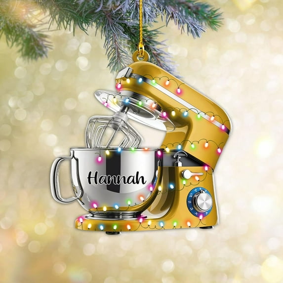 Custom Baking Mixer Lights 2D Flat Ornament Customized Stand Mixer Mica Christmas Ornaments Love Cooking Xmas Keepsake Gift Ideas Gifts for Chef Lovers Gift (CBM10) - 3359 (Yellow)