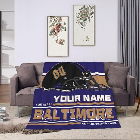 Custom Baltimore Blanket Personalized Throw Blankets Name Number Gifts for Men Women Boy Football Style Decor