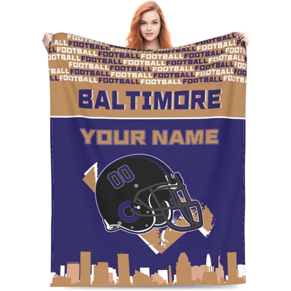 Custom Baltimore Blanket Personalized Throw Blankets Name and Number for Men Women Boy Football Style Decor Gifts