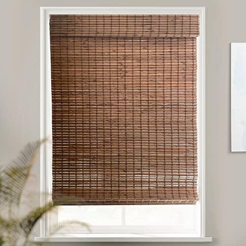 Custom Bamboo Shades | Rustic | Cordless Bamboo Roman Shades for Windows and Doors (Natural Woven) | Rustic Walnut (Great Privacy) | 21" W X 36" H$$Home Decor, Kitchen, & Other