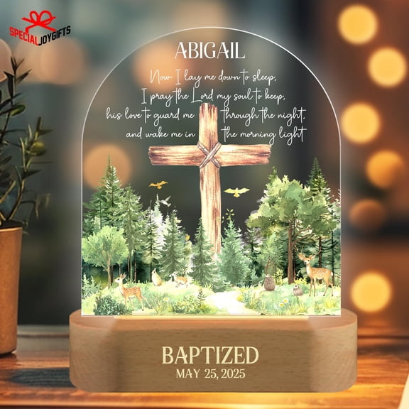 Custom Baptism Religious Night Light Personalized Cross Acrylic Lamp Faith Decor Spiritual Gift For Godchild Or Adults