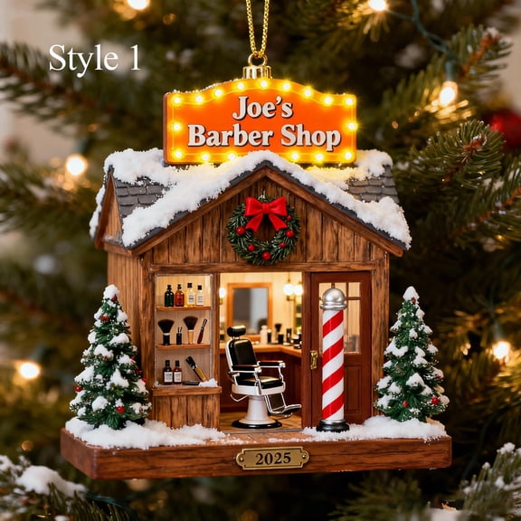 Custom Barber Shop Christmas Ornament – Personalized Acrylic Keepsake