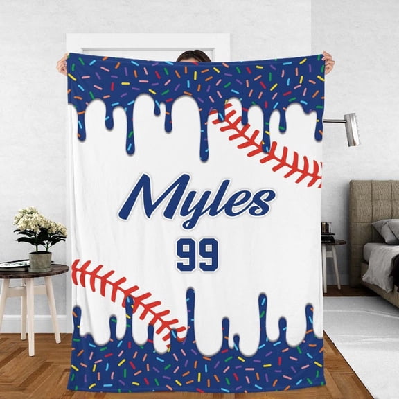 Custom Baseball Blanket, Personalized Ice Cream Drip Baseball Blanket, Ice Cream Drip Baseball, Baseball Birthday Gift,Baseball Drip Blanket