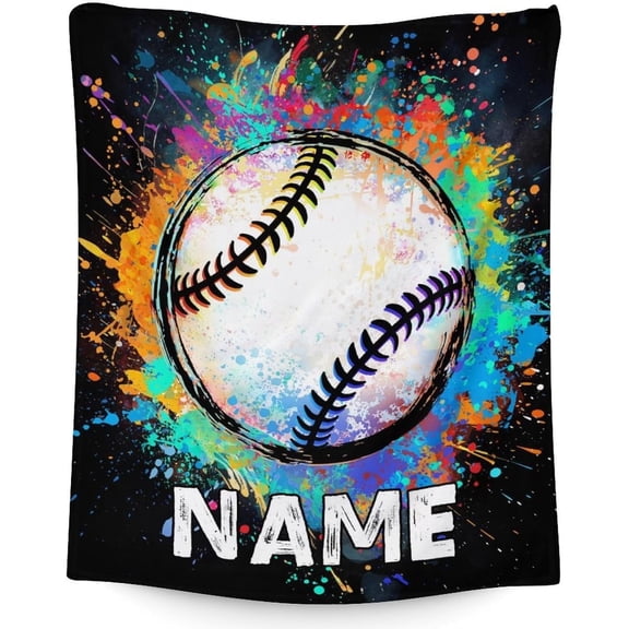 Custom Baseball Blankets for Adults - 80x60 Inches Sport Throw Blanket for Kids Teens Boys Men - Personazlied Black Soft Fuzzy Blankets for Bed Couch