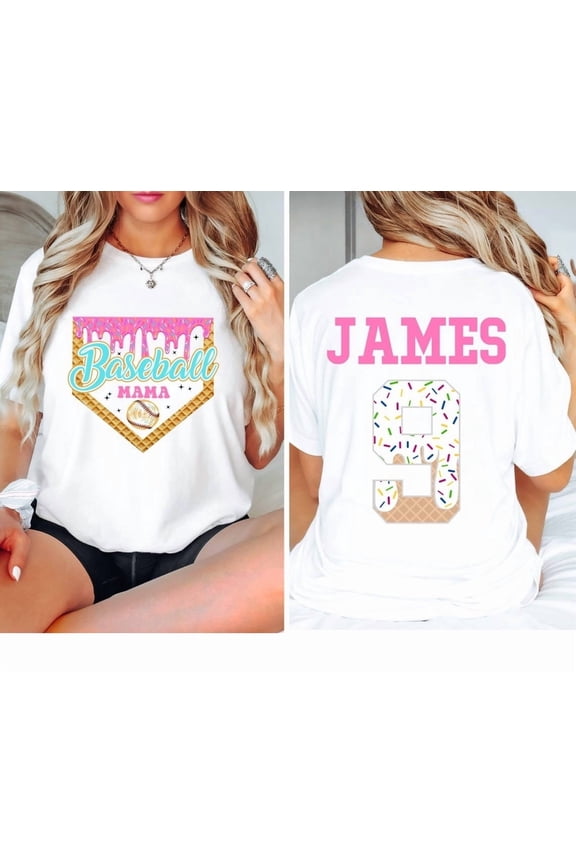 Custom Baseball Drip Mama Shirt, Team Mom T Shirt,Personalized Ice Cream Drip Tee,Mother's Day Gift,With Name & Number Jersey Mom Tball tee