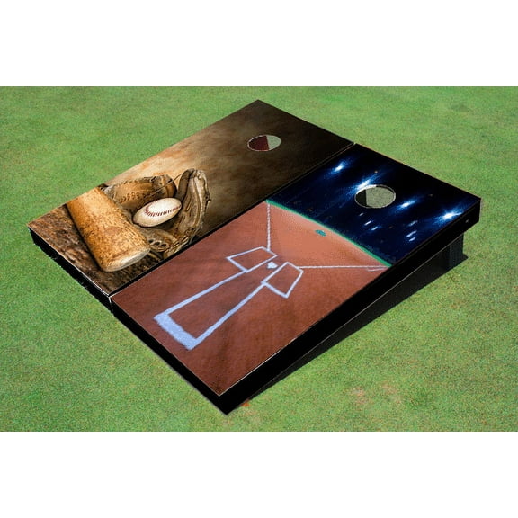 Custom Baseball Field Lights Alternating Baseball Glove And Bat Themed Cornhole Boards