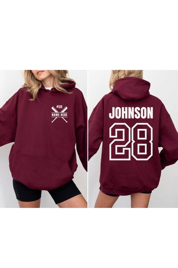 Custom Baseball Hoodie with Name & Number, Personalized Team Pullover, Unisex Baseball Mom Hoody, Sports Player Gift Maroon