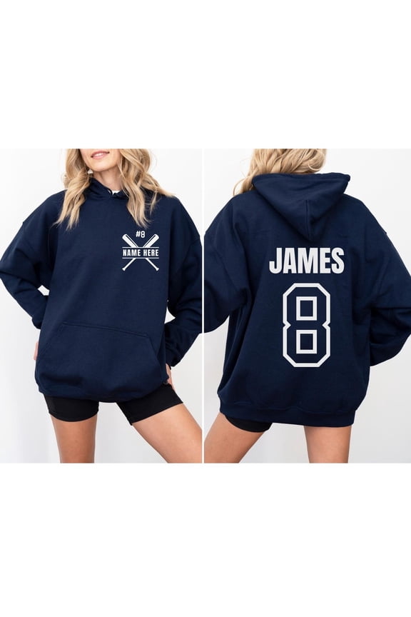 Custom Baseball Hoodie with Name & Number, Personalized Team Pullover, Unisex Baseball Mom Hoody, Sports Player Gift Navy
