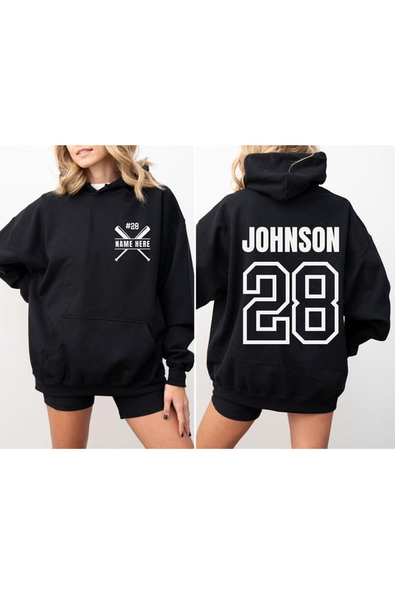 Custom Baseball Hoodie with Name & Number, Personalized Team Pullover, Unisex Baseball Mom Hoody, Sports Player Gift