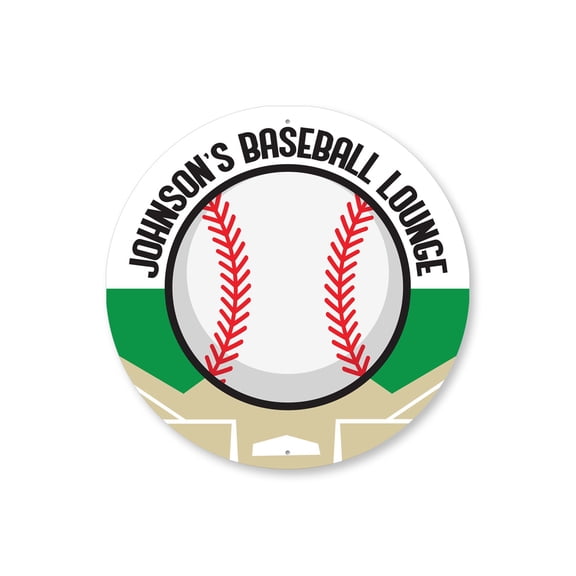 Custom Baseball Lounge Aluminum Metal Decor Sign - 12" Round