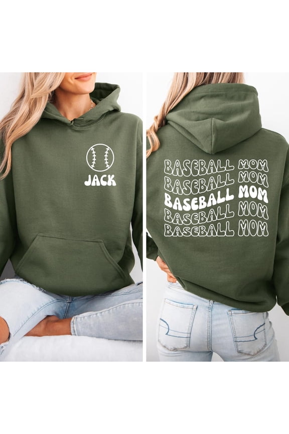 Custom Baseball Mom Hoodie, Personalized Game Day Pullover, Unisex Baseball Mama Hoody, Cheer Mom Mothers Day Gift Forest Green