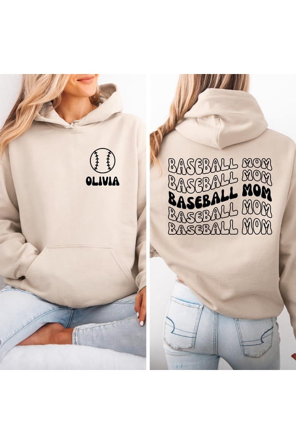 Custom Baseball Mom Hoodie, Personalized Game Day Pullover, Unisex Baseball Mama Hoody, Cheer Mom Mothers Day Gift sand