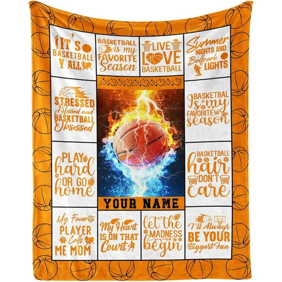 Custom Basketball Blanket, 40"x50" Flannel Cool Basketballs Themed Printed Plush Blankets, Soft Nap Throw Blanket for Home Boys Girls Women Basketball Lovers Gifts
