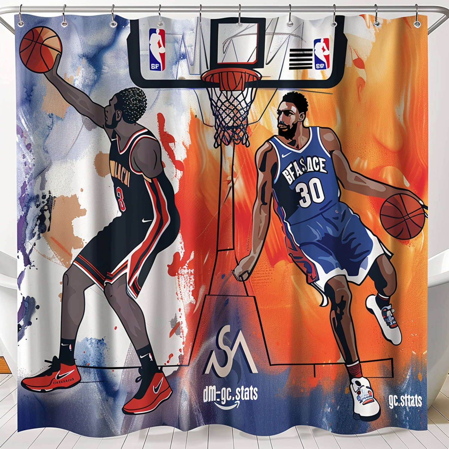 Custom Basketball Players Shower Curtain BFAcaiBALance Design Hoop & Ball Background Player