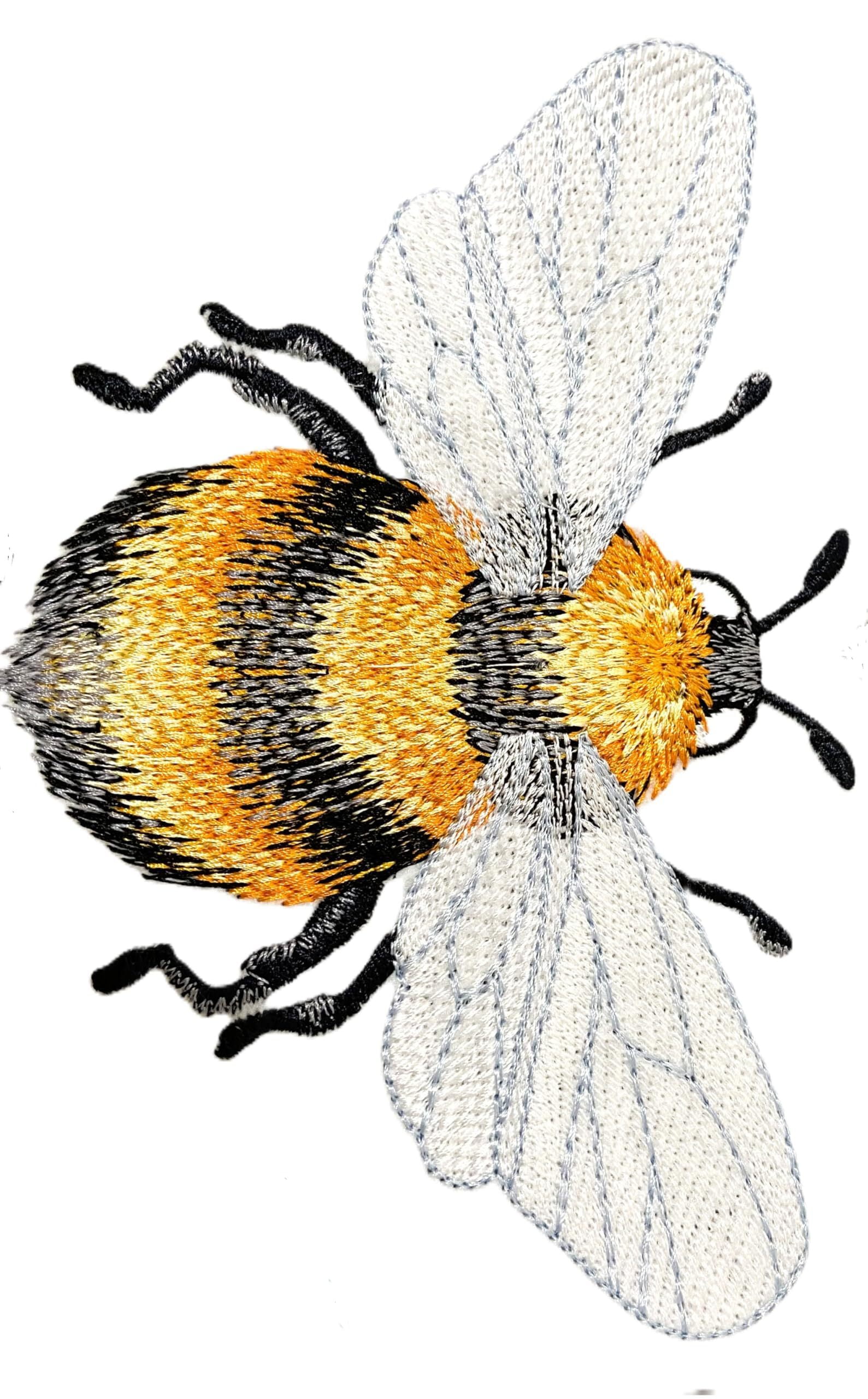 Custom Beautiful Buzzing with Texture Honeybee Embroidered Iron on/Sew Patch (6.86" x 4.58")