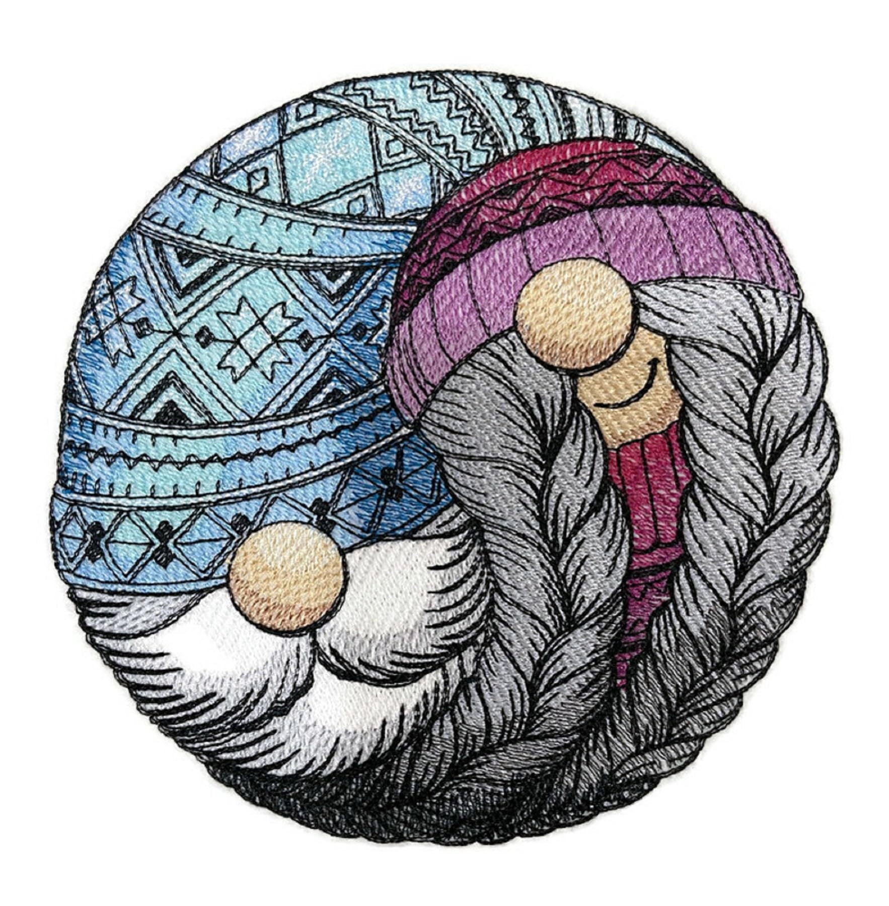 Custom BeautifulYin Yang Gnomies Embroidered Iron on/Sew Patch (5.87" x 5.87")