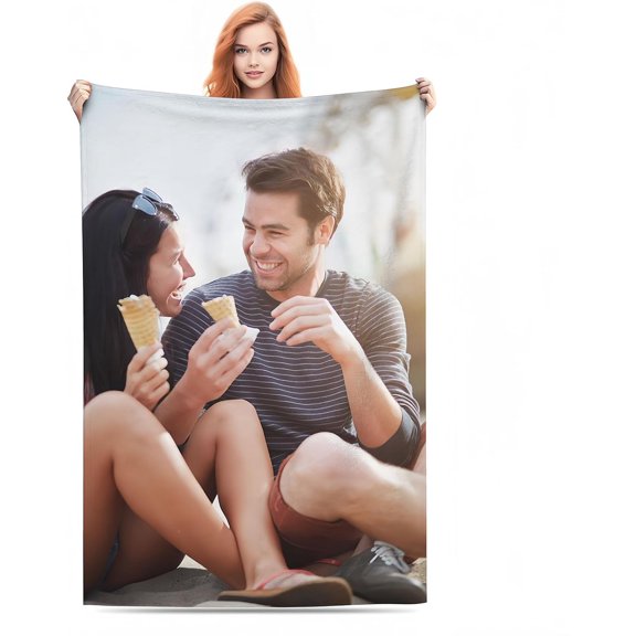Custom Bed Throw Blankets with Photos Text,Personalised Fleece Blanket Customized Picture Memory Gift for Wife Husband Couples (1 Photo Blanket, 80 × 120cm)