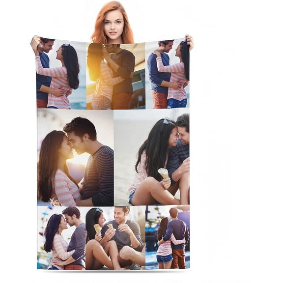 Custom Bed Throw Blankets with Photos Text,Personalised Fleece Blanket Customized Picture Memory Gift for Wife Husband Couples (1 Photo Blanket, 80 × 120cm)