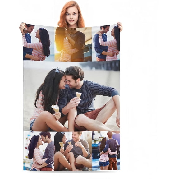 Custom Bed Throw Blankets with Photos Text,Personalised Fleece Blanket Customized Picture Memory Gift for Wife Husband Couples (1 Photo Blanket, 80 × 120cm)