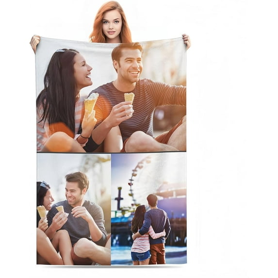 Custom Bed Throw Blankets with Photos Text,Personalised Fleece Blanket Customized Picture Memory Gift for Wife Husband Couples (1 Photo Blanket, 80 × 120cm)