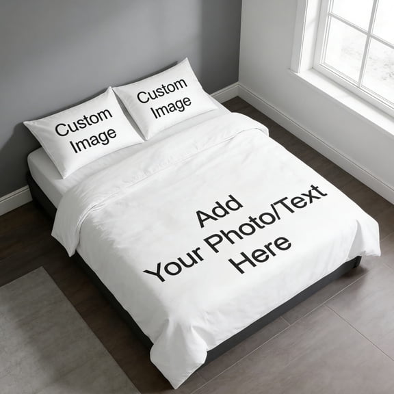 Custom Bedding Set 3-Piece, White Peach Skin Duvet Cover with 2 Pillowcases, DIY Photo Text Comforter Cover for Bedroom Guest Room Home, 102.4 x 90.6 Inches