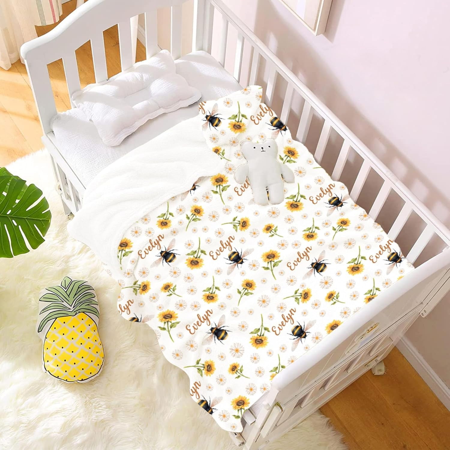 Custom Bee Baby Blankets With Name, Lightweight For All Seasons, Custom