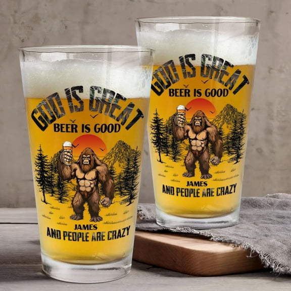 Custom Beer Glass - God Is Great Beer Is Good And People Are Crazy - Personalized Pint Cup - Birthday Gift - Father's Day - Graduation - Retirement - Barware Glassware Gift for Him