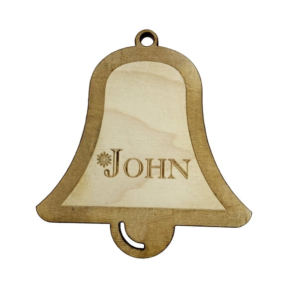Custom Bell With Name Ornament - Raw Wood