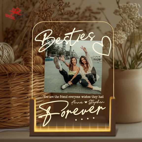 Custom Bestie Photo Table Light Personalized BFF Friendship Acrylic Stand Best Friend Birthday Celebration Soul Sister Room Decor