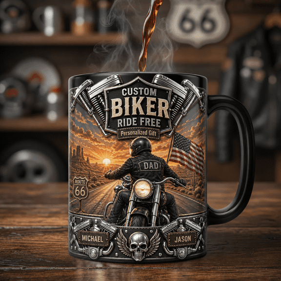 Custom Biker Mug for Dad – Personalized Motorcycle Magic Mug Gift