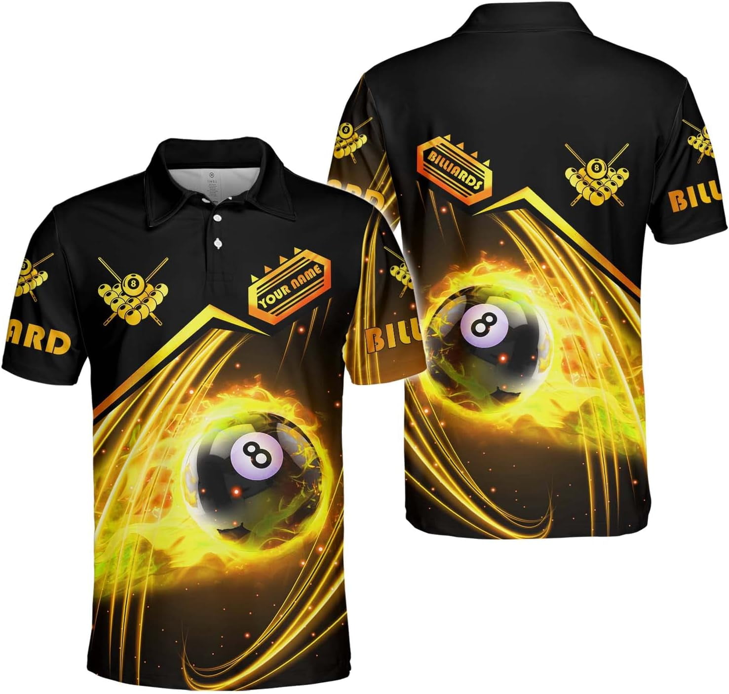 Personalized Billiard / Pool Quarter-Zip Jersey - Custom Name Shirts For Men (Yellow & Black) 4 thumbnail image