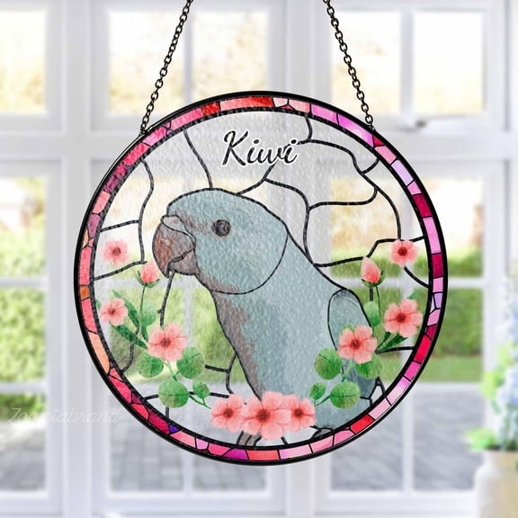 Custom Bird Portrait Faux Stained Glass Suncatcher, Pet Bird Memorial Window Hangings, Pet Portrait from Photo, Parrot Portrait Suncatcher