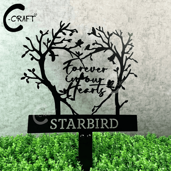 Custom Birds 12 Inches Memorial Garden Plaque with Stake, Metal Yard Stake