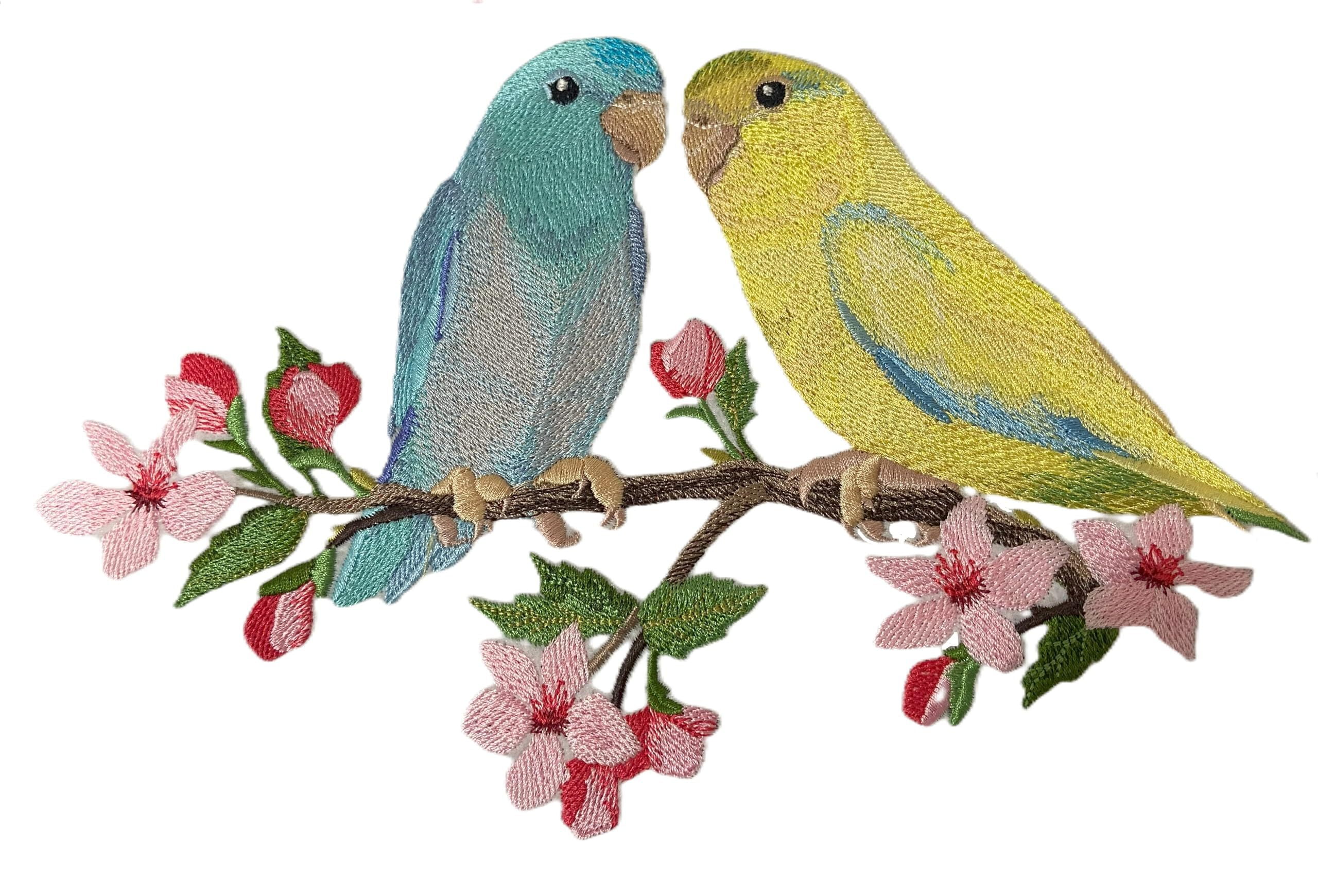 Custom Birds Parrotlet on Cherry Blossom Branch Beyond Vision (10.33" x 6.89")