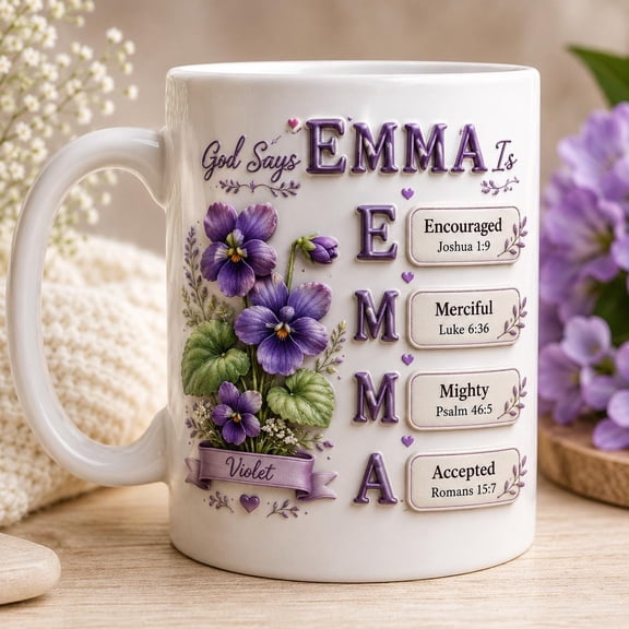 Custom Birth Flower Bible Verse Mug with Name, Personalized Christian Gift for Women, 3D Look Scripture Coffee Cup, Scripture Gift for Her