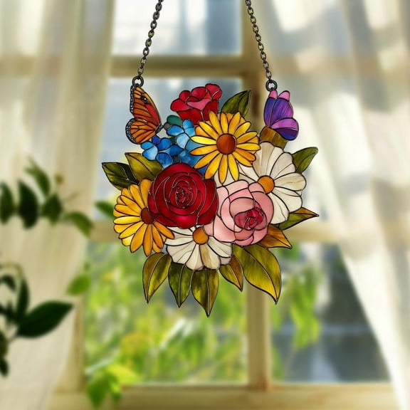 Custom Birth Flower Glass Suncatcher, Family Birth Flowers, Mother's Day Gift for Mom, Nana Gift, Flower Glass Art, Family Garden Decoration