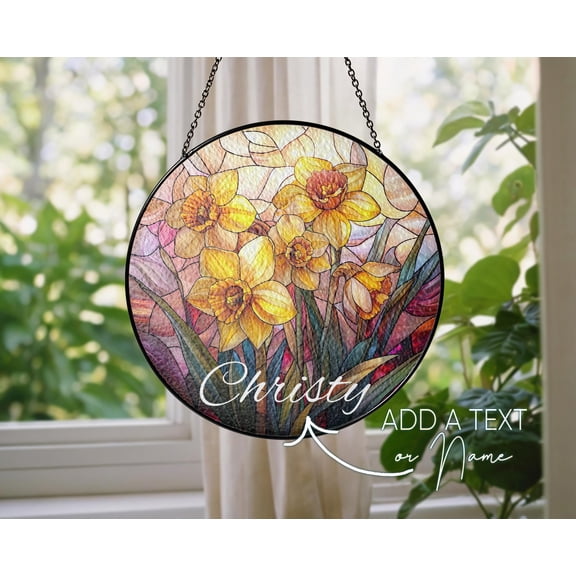 Custom Birth Flower Name Floral Stained Glass Suncatcher Birthday Gift For Wife Mom