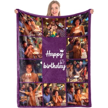 Custom Birthday Blanket Gifts for Women Happy Birthday Gifts Blankets Custom Blankets with Photos Personalized Picture Blankets Customized Photo Gift for Friends Sister Mom Wife Her Girlfriend