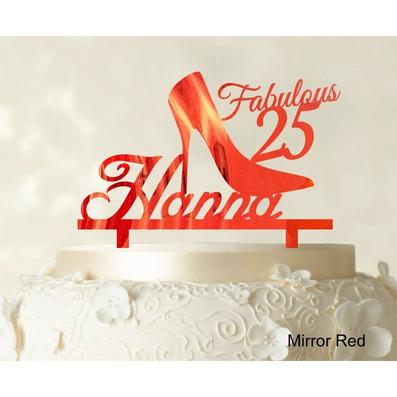 "Custom Birthday Cake Topper Personalized Mirror Red Cake Topper Color Option Available 5""-7"" Inches Wide"