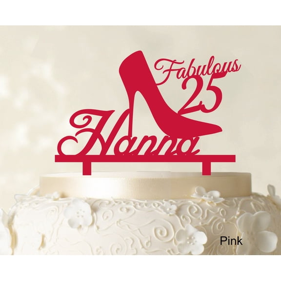 "Custom Birthday Cake Topper Personalized Pink Cake Topper Color Option Available 5""-7"" Inches Wide"