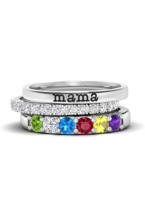 Custom Birthstone Stackable Rings for Women Personalized Mom Ring Dainty Multiple Name Ring Mother's Day Christmas Birthday Jewelry Gifts for Grandma Wife