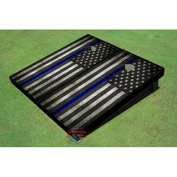 Custom Black And White American Flag "Thin Blue Line" Cornhole Board set