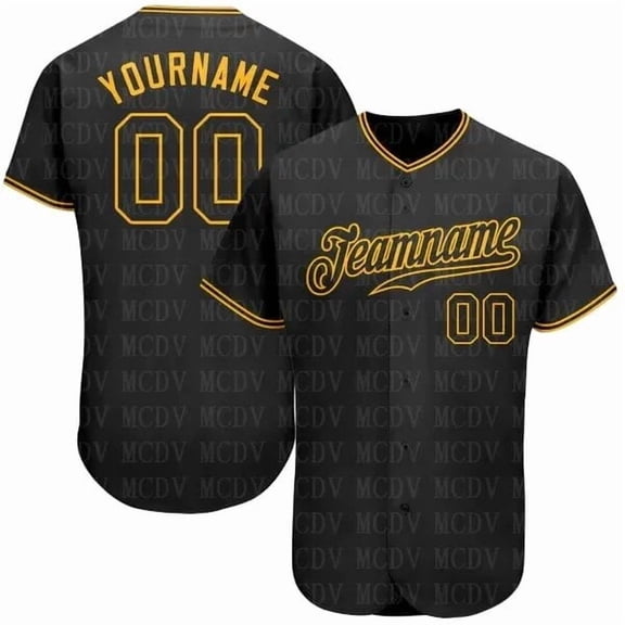 Custom Black Black-Gold Authentic Baseball Jersey 3D Printed for Men and Women Shirt Casua