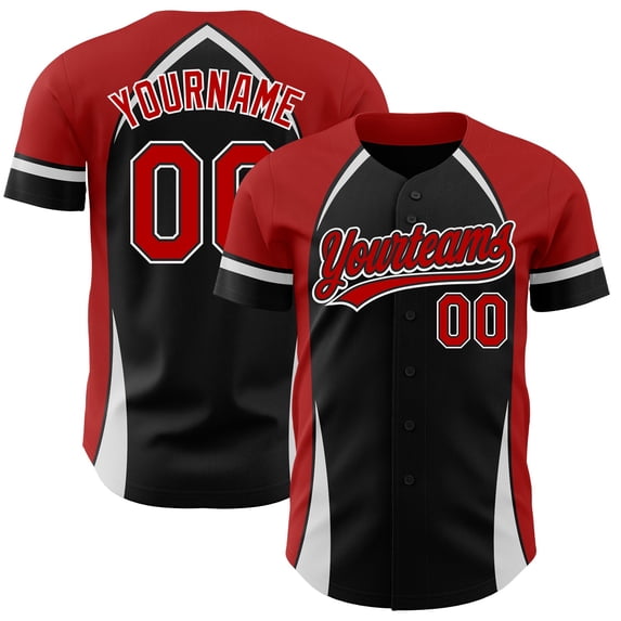 Custom Black Red-White 3D Pattern Design Curve Solid Authentic Baseball ...