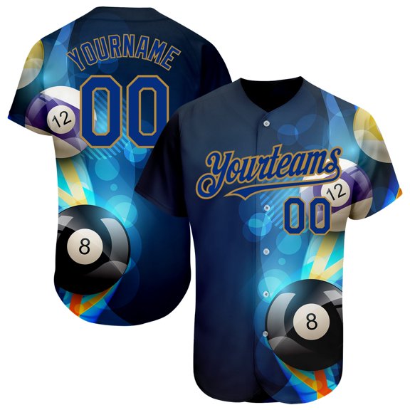 Custom Black Royal-Old Gold 3D Pattern Design Billiards Authentic Baseball Jersey - Hot Sa