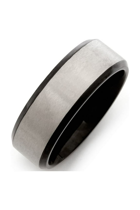 Custom Black Titanium & Brushed Silver Men's Ring , Ring Sizes 9 to 13