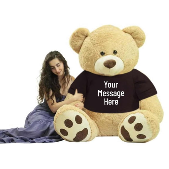 Custom Black Tshirt Dressed on to Big Plush Giant 6 Foot Teddy Bear 72 inches 183 cm Soft wears Shirt that You Design